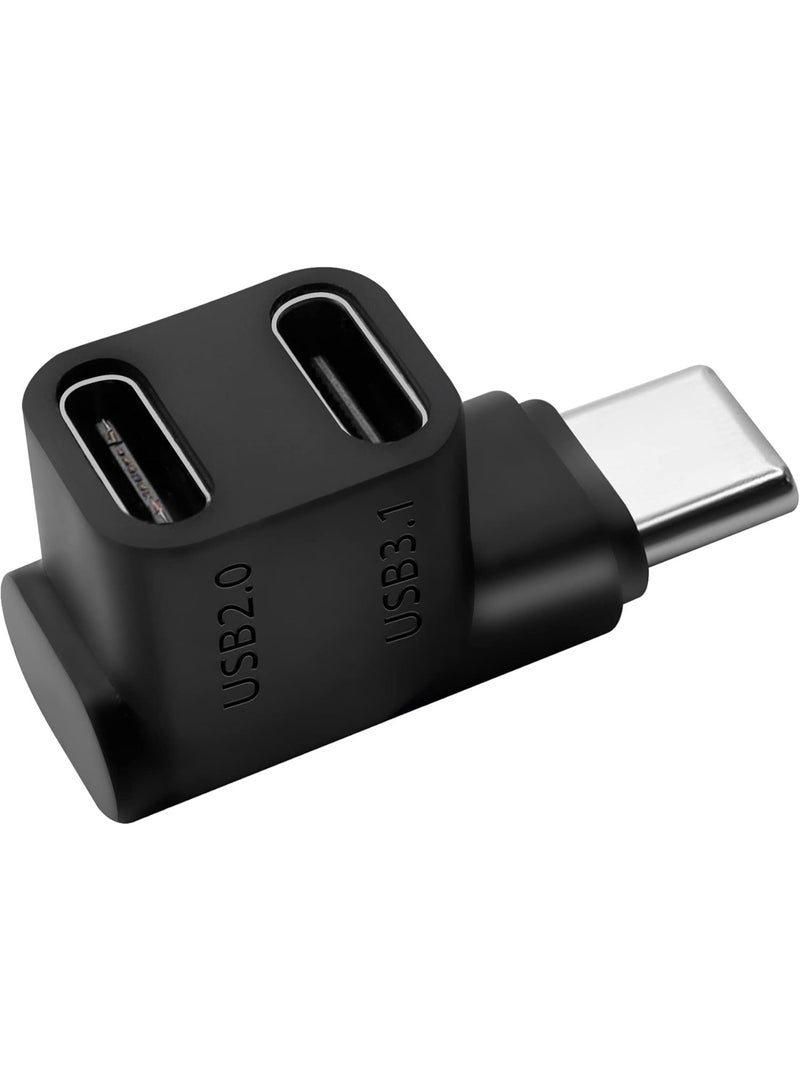 Bukela USB Type C to 2 3.1 C Adapter PD100W 90 Degree Dual Male Female Charging Connector for Smartphones, Laptops, Tablets, Steam Platform, Black - Image 1