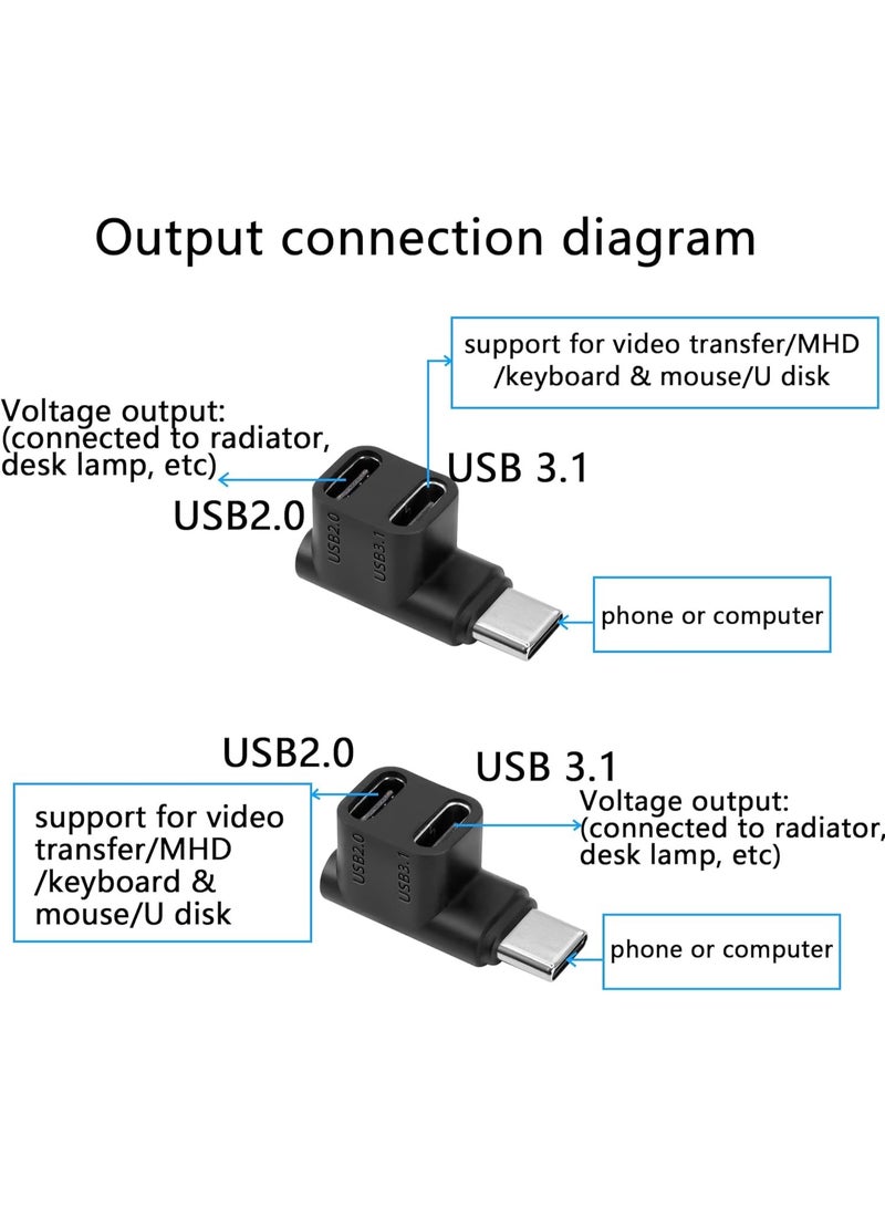 Bukela USB Type C to 2 3.1 C Adapter PD100W 90 Degree Dual Male Female Charging Connector for Smartphones, Laptops, Tablets, Steam Platform, Black - Image 4