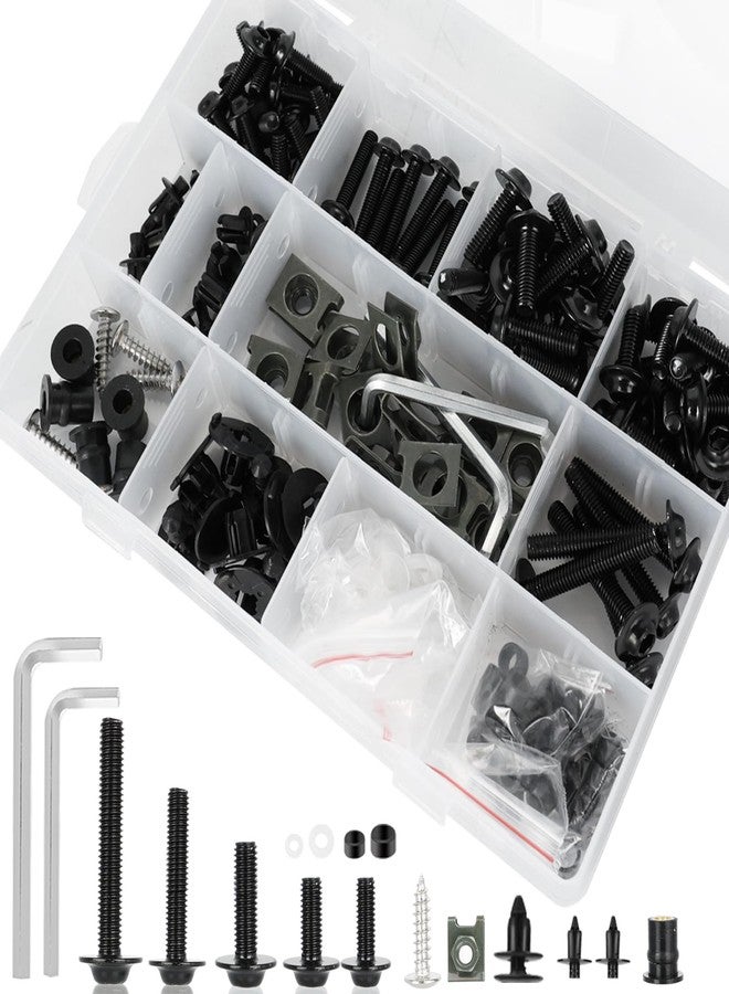 MOCODUO 195Pcs M5 M6 Motorcycle Fairing Bolt Kit Stainless Steel Windscreen Screws Fastener Clips Universal for Sportbike Kawasaki Suzuki Honda Yamaha BMW Ducati GSXR Motorcycle Accessories Black - Image 1