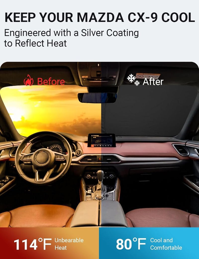 Proadsy 2024 Upgrade Front Windshield Sun Shade Foldable Sunshade Protector Custom Fit 2016-2024 Mazda CX-9 CX9 Sport Utility SUV Accessories - Image 3