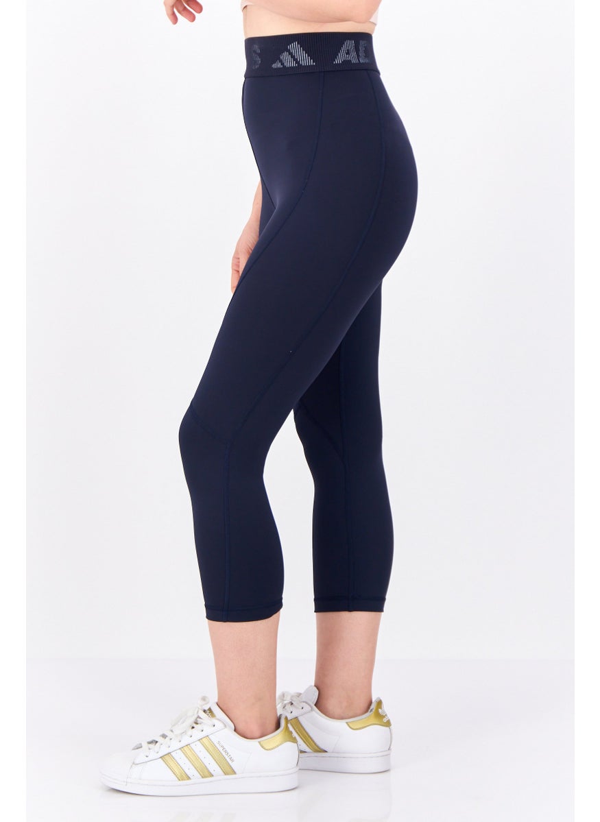 Adidas Women Tight Fit Brand Logo Training Leggings, Navy Blue  - Image 2