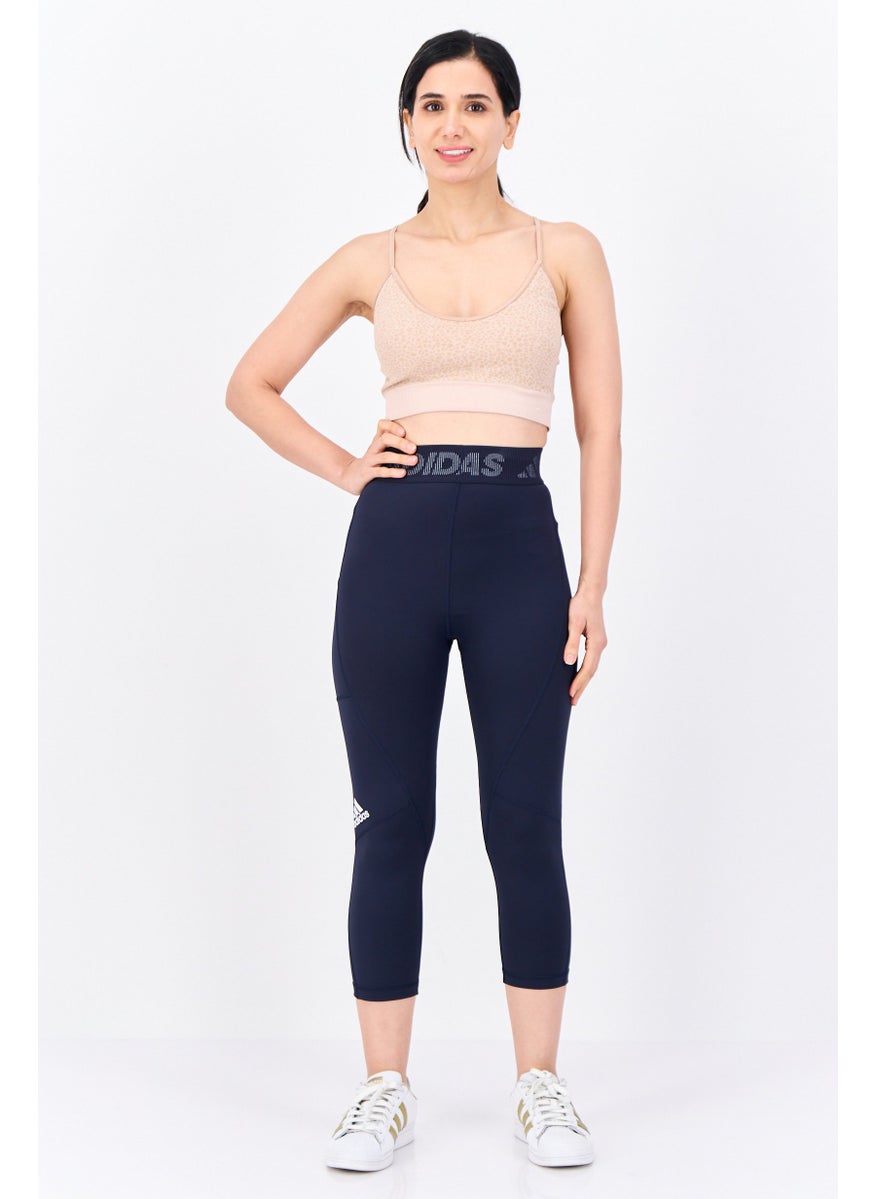 Adidas Women Tight Fit Brand Logo Training Leggings, Navy Blue  - Image 4