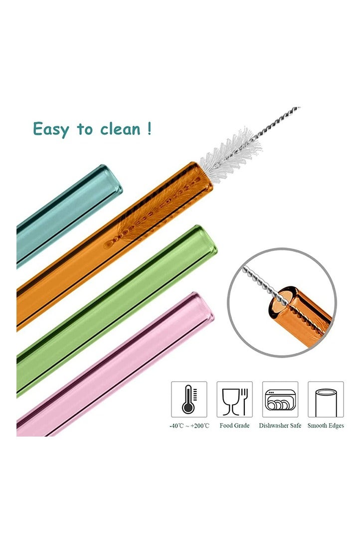8 Pcs Reusable Glass Straws, 8"x8mm Eco-friendly Drinking Straws for Smoothie, Milkshakes, Tea, Juice, Cocktail Straws, Multi-Color Mixed - Image 4