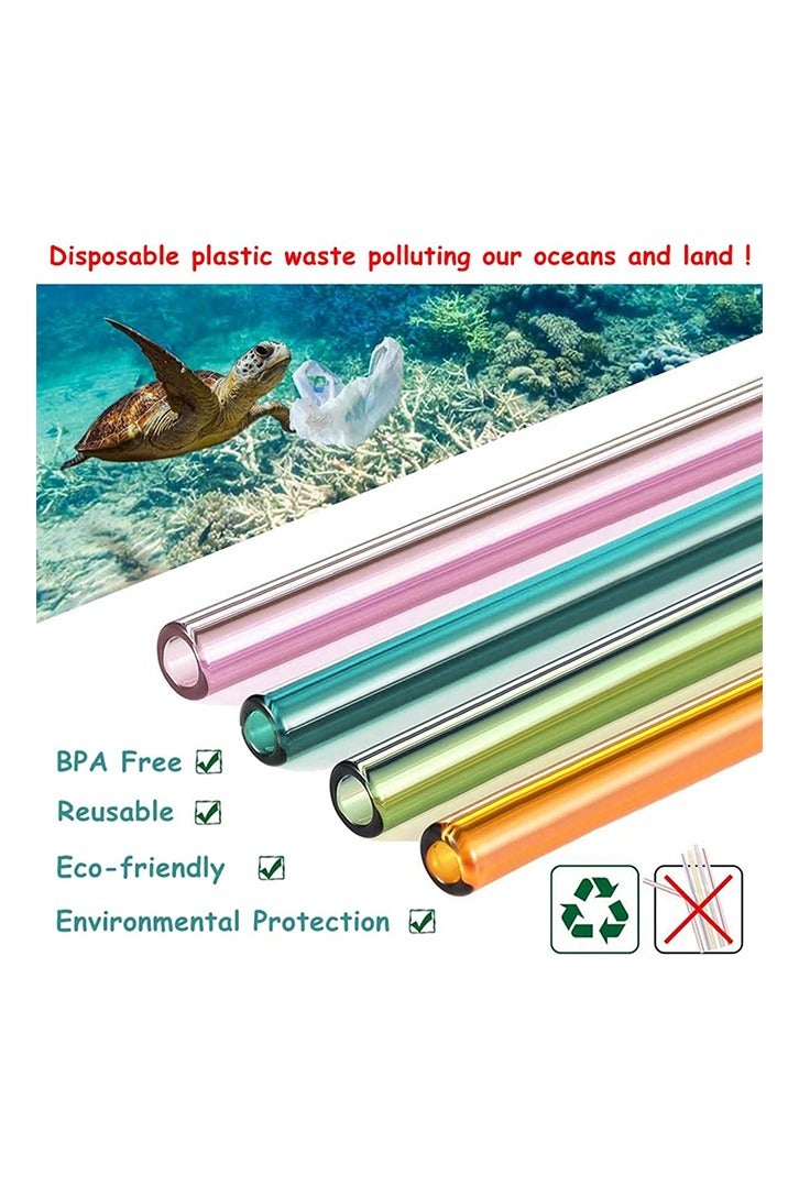 8 Pcs Reusable Glass Straws, 8"x8mm Eco-friendly Drinking Straws for Smoothie, Milkshakes, Tea, Juice, Cocktail Straws, Multi-Color Mixed - Image 5