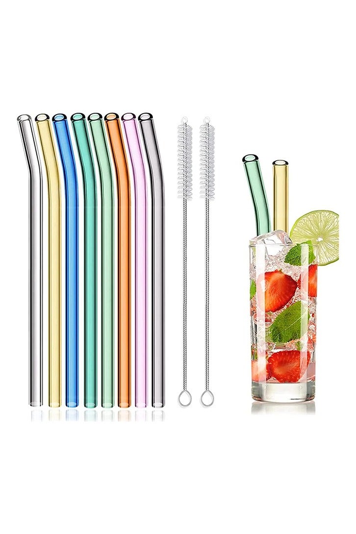 8 Pcs Reusable Glass Straws, 8"x8mm Eco-friendly Drinking Straws for Smoothie, Milkshakes, Tea, Juice, Cocktail Straws, Multi-Color Mixed - Image 1