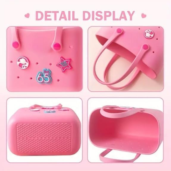 AUM ENTERPRISE RAMNATH Cute Style Silicone Lunch Bag for Girls - Waterproof, Lightweight & Customizable Charms, EVA Lunch Bag, Tote Bag, Bento Bags for Kids, School, Beach, Travel, Gift for Girls(PASSION PINK) - Image 2