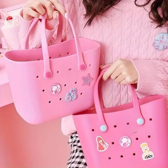 AUM ENTERPRISE RAMNATH Cute Style Silicone Lunch Bag for Girls - Waterproof, Lightweight & Customizable Charms, EVA Lunch Bag, Tote Bag, Bento Bags for Kids, School, Beach, Travel, Gift for Girls(PASSION PINK) - Image 3