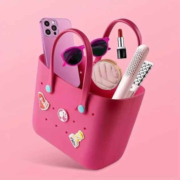 AUM ENTERPRISE RAMNATH Cute Style Silicone Lunch Bag for Girls - Waterproof, Lightweight & Customizable Charms, EVA Lunch Bag, Tote Bag, Bento Bags for Kids, School, Beach, Travel, Gift for Girls(PASSION PINK) - Image 4