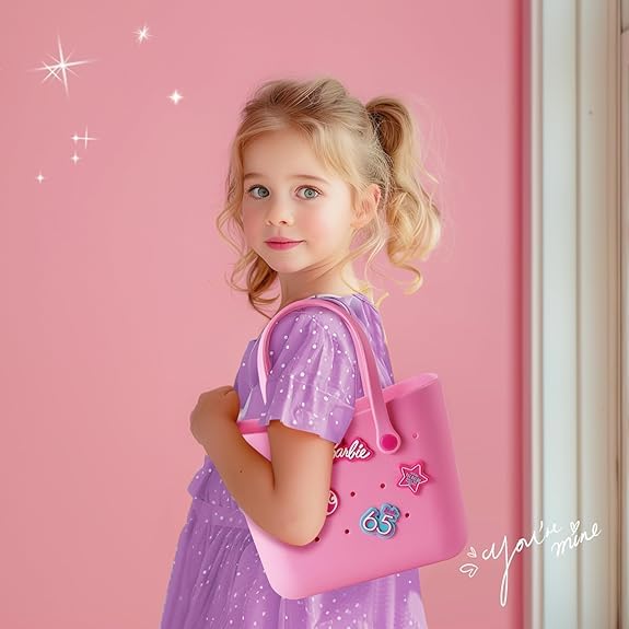 AUM ENTERPRISE RAMNATH Cute Style Silicone Lunch Bag for Girls - Waterproof, Lightweight & Customizable Charms, EVA Lunch Bag, Tote Bag, Bento Bags for Kids, School, Beach, Travel, Gift for Girls(PASSION PINK) - Image 5