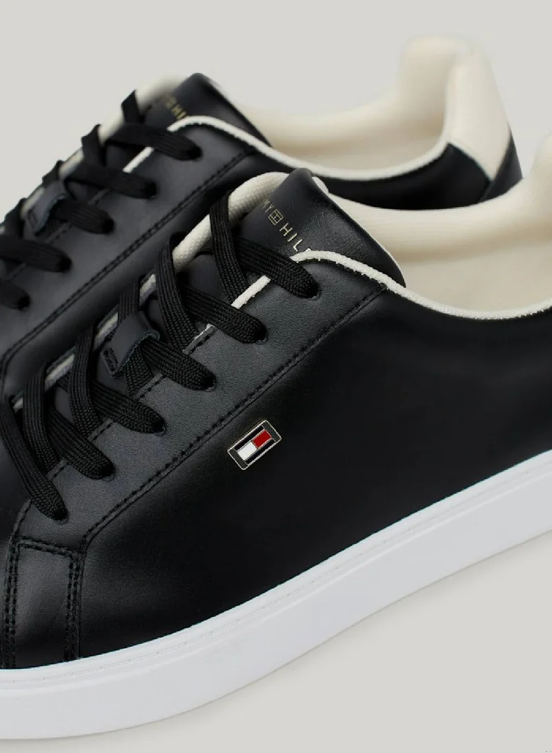 TOMMY HILFIGER Women's Flag Leather Court Trainers -  Leather upper, Black