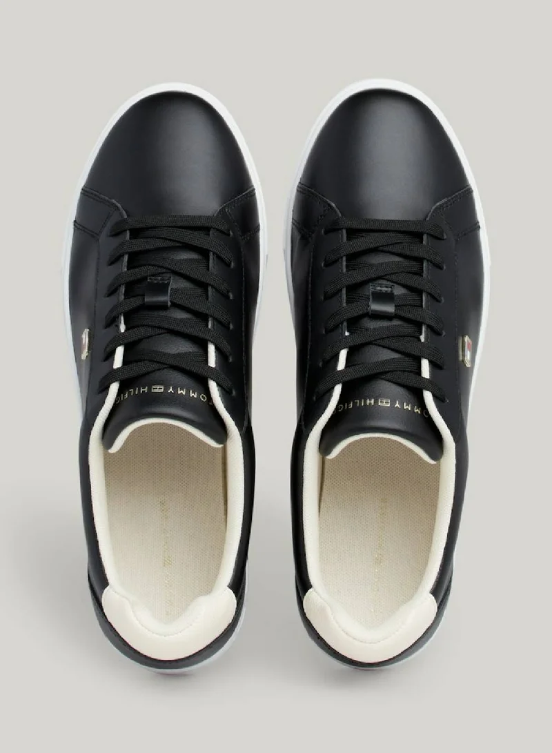 TOMMY HILFIGER Women's Flag Leather Court Trainers -  Leather upper, Black