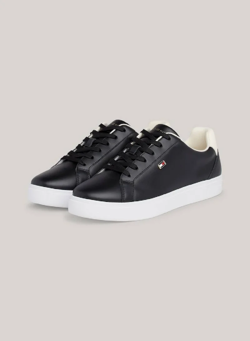 TOMMY HILFIGER Women's Flag Leather Court Trainers -  Leather upper, Black