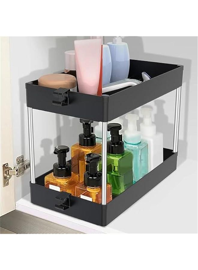 HOOKOR Under Sink Organizer, Under Bathroom Sink Storage 2 Tier Organizer Bath Collection Baskets with Hooks, Multi-purpose Under Sink Storage for Bathroom Kitchen (Black) - Image 4