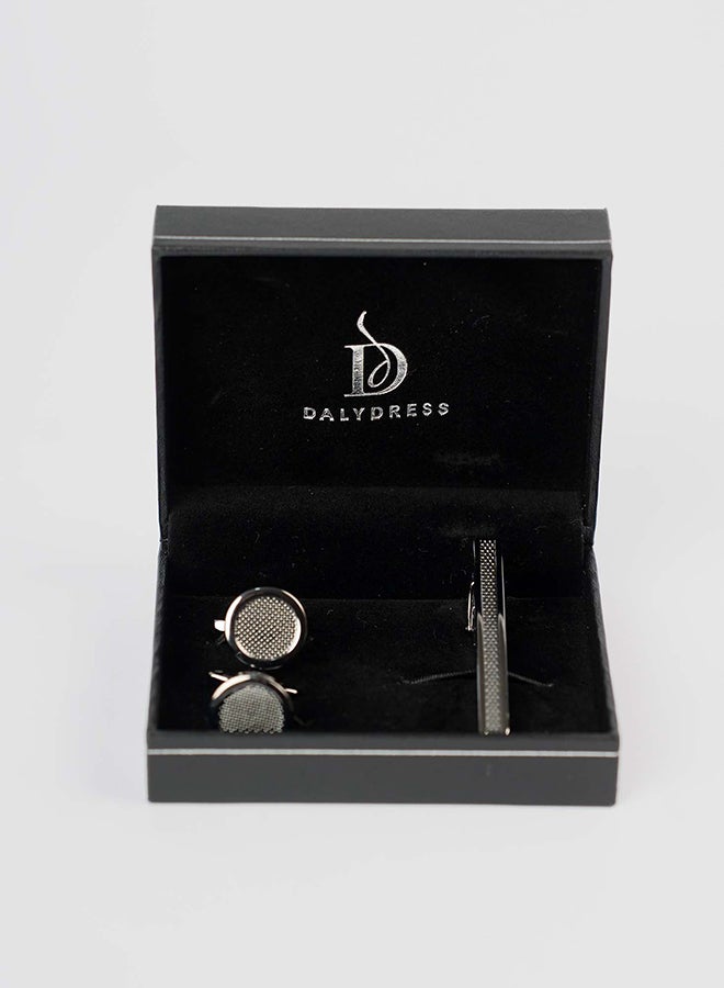Dalydress Men Tie Clip + Cuff-Link Set Gunmetal - Image 3