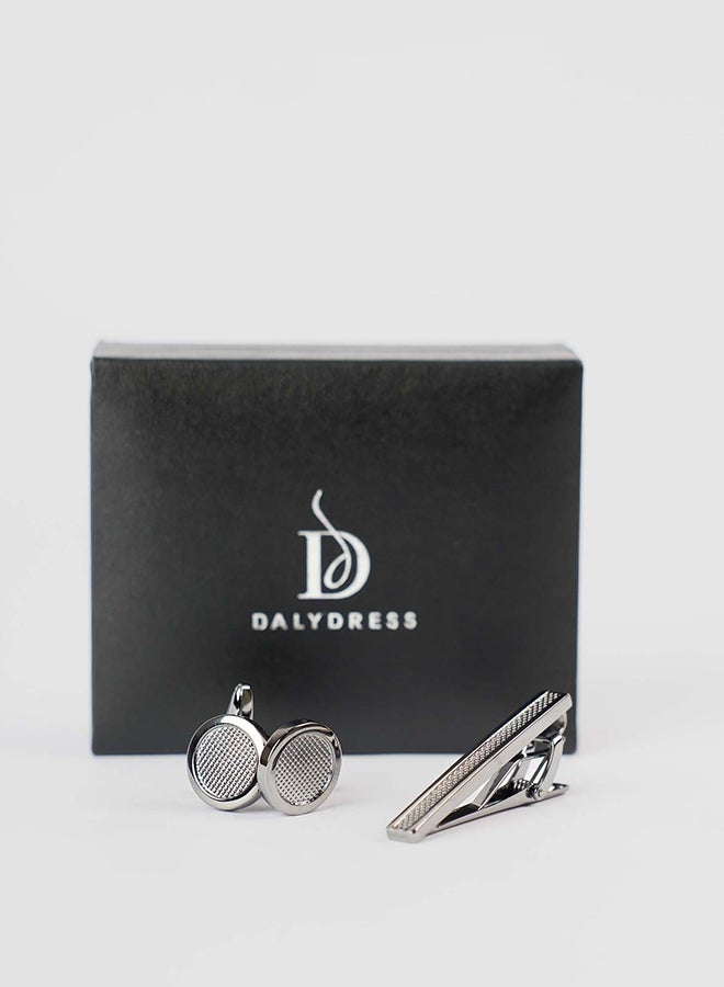 Dalydress Men Tie Clip + Cuff-Link Set Gunmetal - Image 2
