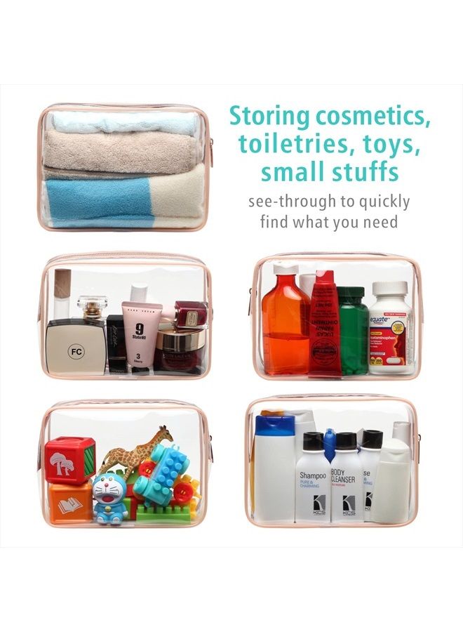 F-color TSA Approved Toiletry Bag 3 Pack Clear Toiletry Bags - Clear Makeup Cosmetic Bags for Women Men, Quart Size Travel Bag, Carry on Airport Airline Compliant Bag, Rose Gold - Image 3