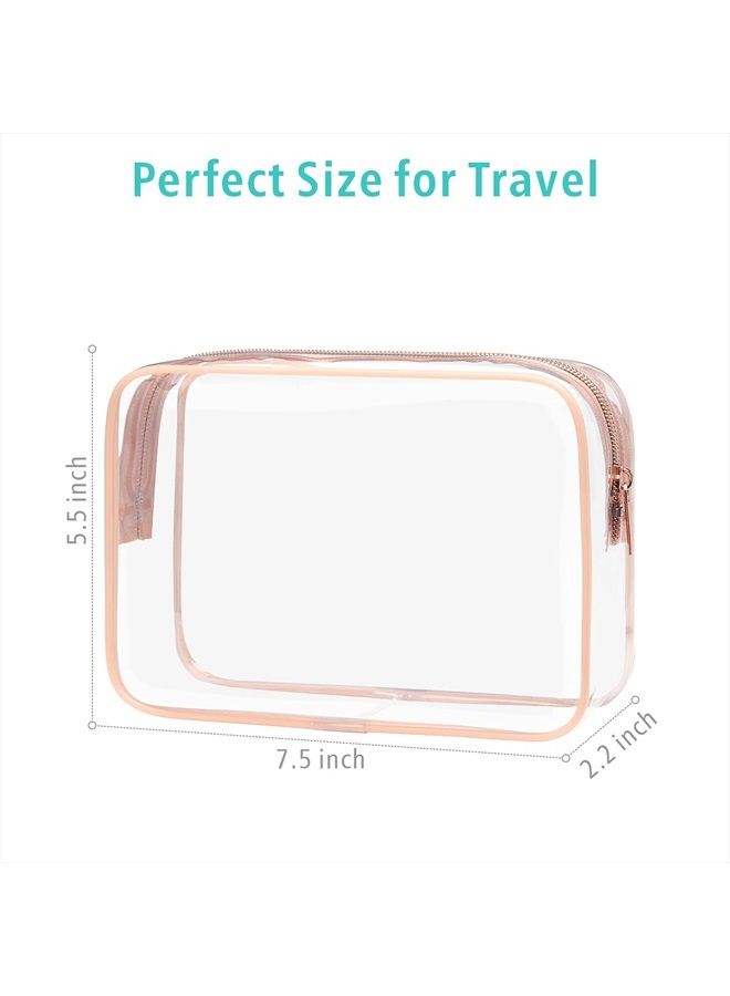 F-color TSA Approved Toiletry Bag 3 Pack Clear Toiletry Bags - Clear Makeup Cosmetic Bags for Women Men, Quart Size Travel Bag, Carry on Airport Airline Compliant Bag, Rose Gold - Image 4