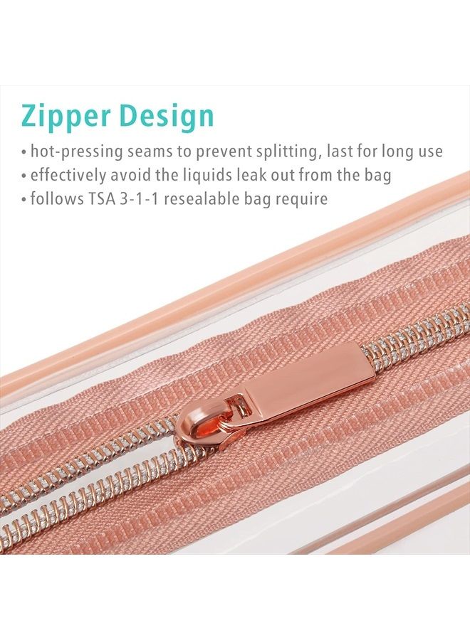 F-color TSA Approved Toiletry Bag 3 Pack Clear Toiletry Bags - Clear Makeup Cosmetic Bags for Women Men, Quart Size Travel Bag, Carry on Airport Airline Compliant Bag, Rose Gold - Image 5