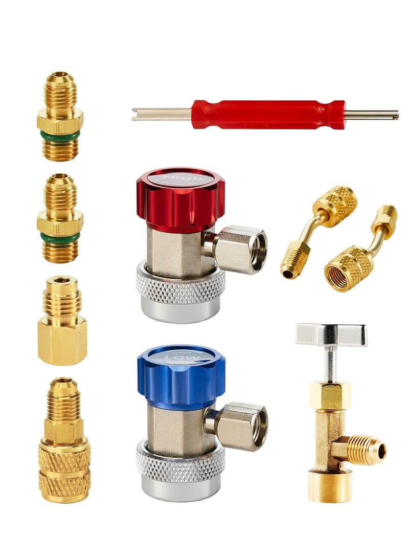 "10PCS, AC Adapter Tool Kit, AC Gauge Hose Conversion Adapters Including R134A Can Tap, R134A Quick Couplers, R410 Adapters, Tank Adapter and Valve Core Remover "  - Image 1