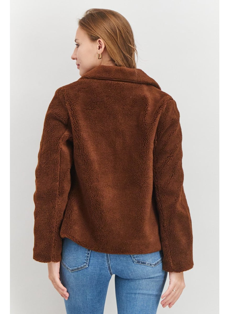 Rebecca Minkoff - Women Long Sleeve Faux Fur Jacket, Brown - Image 1