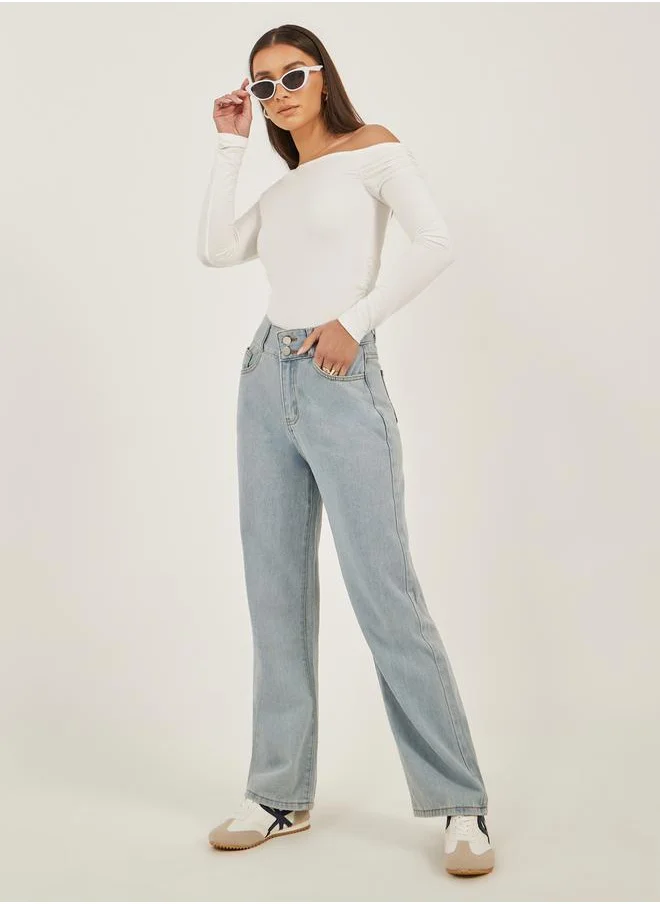 ستايلي Mid Rise Plain Wide Leg Jeans