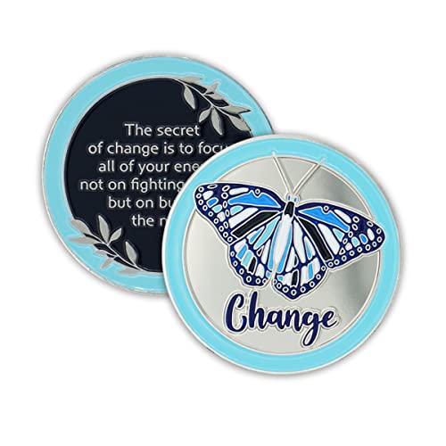 The Token Shop Blue Butterfly Sobriety Chip Inspirational Secret of Change Affirmation Recovery Gift Token AA Coin Medallion - Image 1