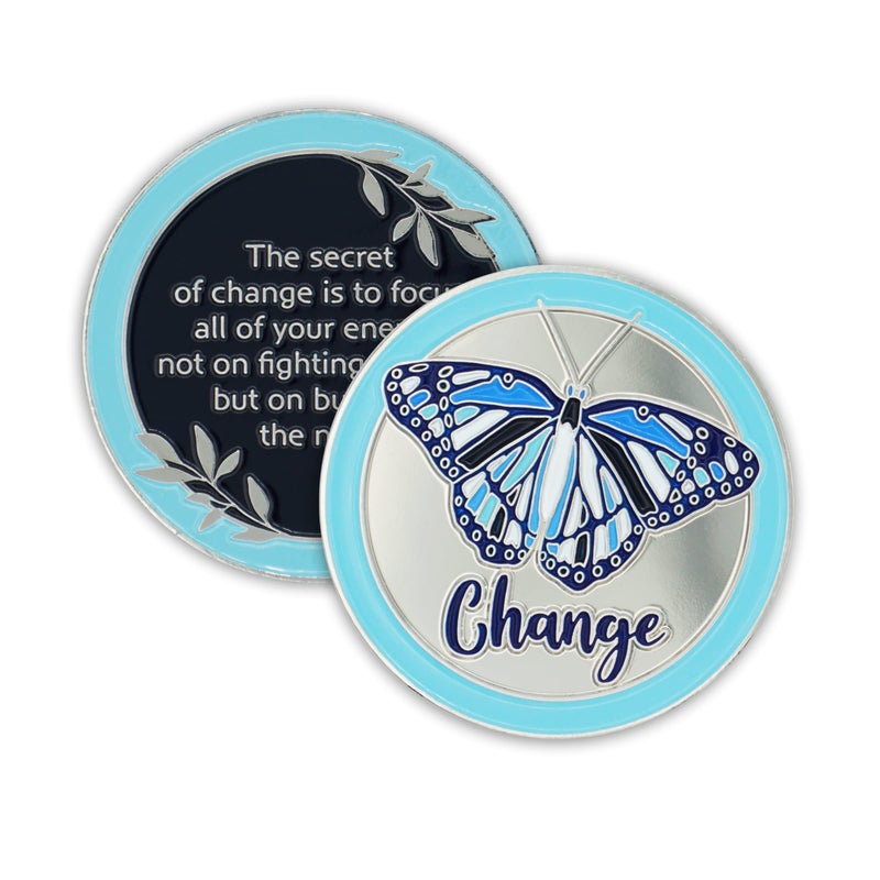 The Token Shop Blue Butterfly Sobriety Chip Inspirational Secret of Change Affirmation Recovery Gift Token AA Coin Medallion - Image 2