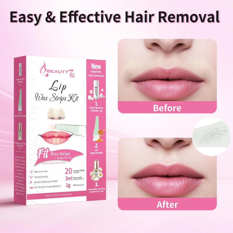 Beauty7 Lip Wax Strips Facial Wax Strips Hair Removal Wax Strips for Sensitive All Skin Types Women 20 pcs with Pearl Powder Essential Oil - Image 5