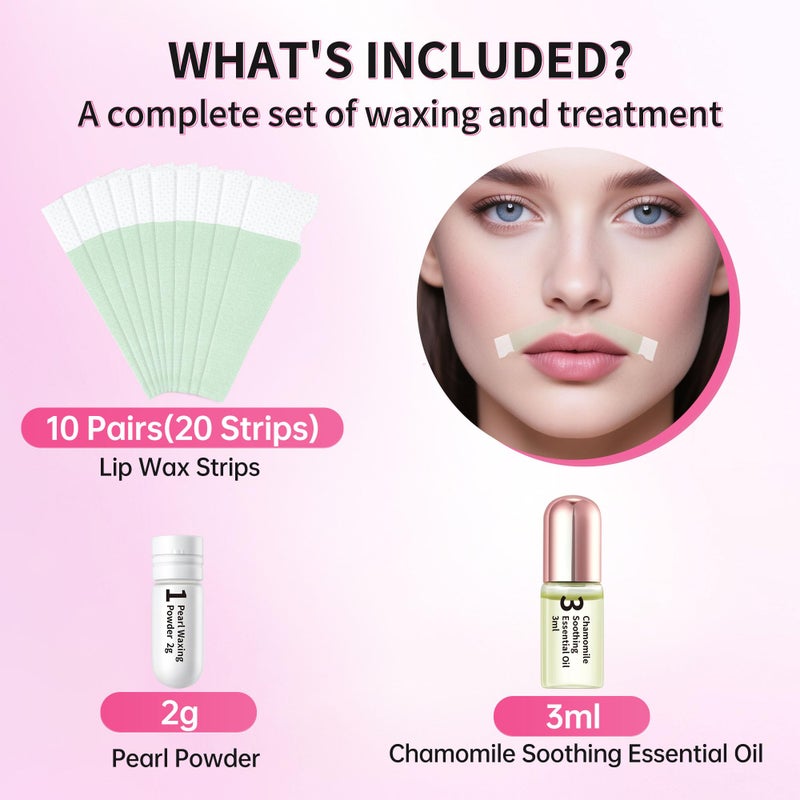 Beauty7 Lip Wax Strips Facial Wax Strips Hair Removal Wax Strips for Sensitive All Skin Types Women 20 pcs with Pearl Powder Essential Oil - Image 2