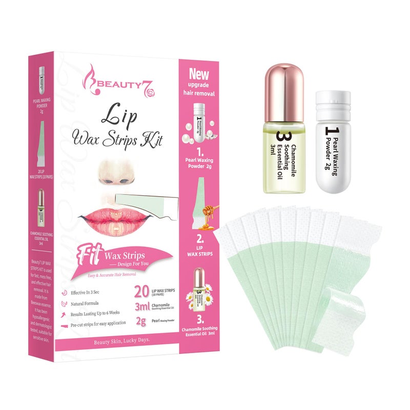 Beauty7 Lip Wax Strips Facial Wax Strips Hair Removal Wax Strips for Sensitive All Skin Types Women 20 pcs with Pearl Powder Essential Oil - Image 1