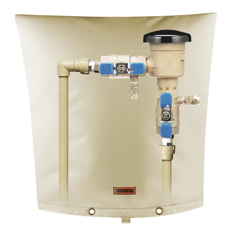 Tohonfoo Backflow Preventer Pipe Insulation Cover (5F) - Irrigation Sprinkler Valve Insulated Pouch - Water Well Pump Cover - Sturdy 5 Layers For Winter Freeze Protection  24"" W X 26"" H  Beige - Image 1