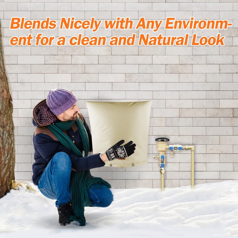 Tohonfoo Backflow Preventer Pipe Insulation Cover (5F) - Irrigation Sprinkler Valve Insulated Pouch - Water Well Pump Cover - Sturdy 5 Layers For Winter Freeze Protection  24"" W X 26"" H  Beige - Image 3