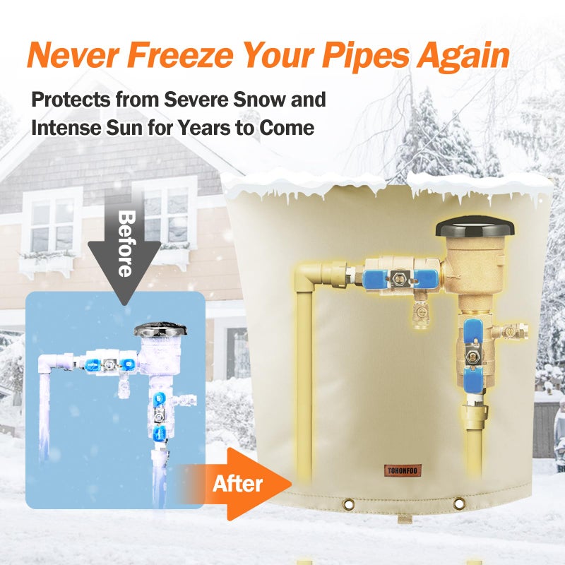 Tohonfoo Backflow Preventer Pipe Insulation Cover (5F) - Irrigation Sprinkler Valve Insulated Pouch - Water Well Pump Cover - Sturdy 5 Layers For Winter Freeze Protection  24"" W X 26"" H  Beige - Image 2