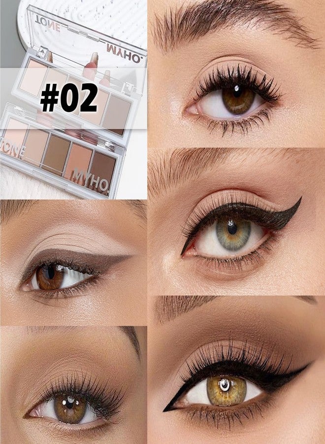 لسكسيا لوحة ظلال العيون غير اللامعة من LSxia بخمسة ألوان مع فرشاة - لوحة ظلال عيون بألوان محايدة، نيود، بني رمادي، مكياج عيون طبيعي مقاوم للماء بألوان باردة للعيون الخضراء والزرقاء والبنية، ومكياج سموكي، 02# - Image 3