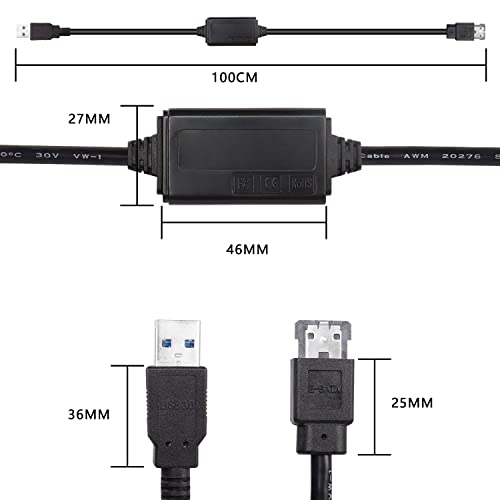 XMSJSIY USB to eSATA Adapter Cable 5Gbps USB 3.0 to Power eSATA Converter Cable 5V for HDD/SSD/ODD Laptop PC - 3 ft/1M - Image 2