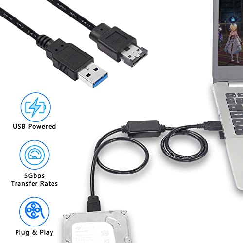 XMSJSIY USB to eSATA Adapter Cable 5Gbps USB 3.0 to Power eSATA Converter Cable 5V for HDD/SSD/ODD Laptop PC - 3 ft/1M - Image 5