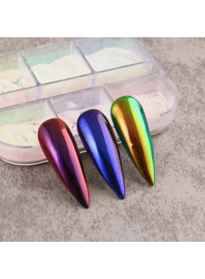Furimuk 6 Colors Chrome Nail Powder Metallic Mirror Effect Aurora Magic White Pearl Chrome Nails Powder For Nail Art Gel Polish Mica Powder Iridescent Nail Powder Manicure Pigment - Image 5