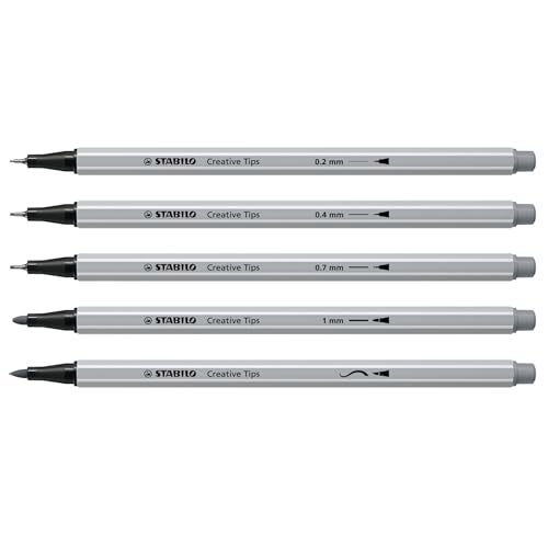 STABILO Fine Multi-Tip Pen Set Creative Tips - 10-Piece ARTY Set - Black and Light Gray Pens - Technical Drawing Illustration Sketching Writing Lettering - Image 3