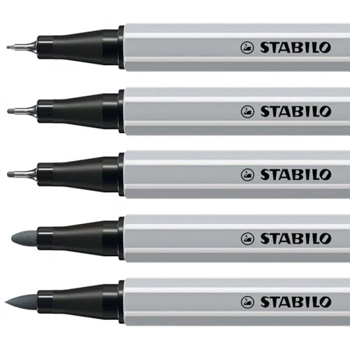 STABILO Fine Multi-Tip Pen Set Creative Tips - 10-Piece ARTY Set - Black and Light Gray Pens - Technical Drawing Illustration Sketching Writing Lettering - Image 4