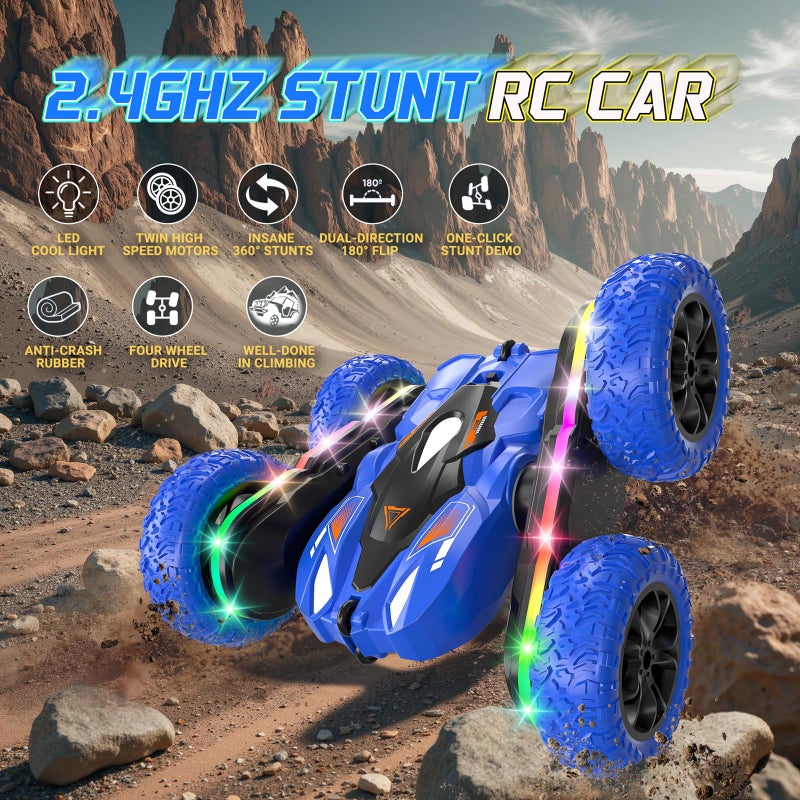 Wedopro Remote Control Car for Kids, 2.4GHz 4WD Stunt RC Car with Double-Sided 360Â° Flips, Rechargeable LED Light Off-Road Toy Car for Boys Girls Ages 6-12 - Image 2