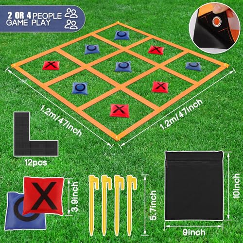 whumsdog Outdoor Giant Tic Tac Toe Games for Kids Adults, 4 Ft X 4 Ft Portable Tic Tac Toe Bean Bag Toss Game, Lawn Yard Game for Camping Family Reunion Carnival Field Day-Orange - Image 2