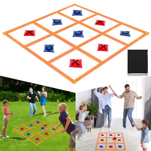 whumsdog Outdoor Giant Tic Tac Toe Games for Kids Adults, 4 Ft X 4 Ft Portable Tic Tac Toe Bean Bag Toss Game, Lawn Yard Game for Camping Family Reunion Carnival Field Day-Orange - Image 1