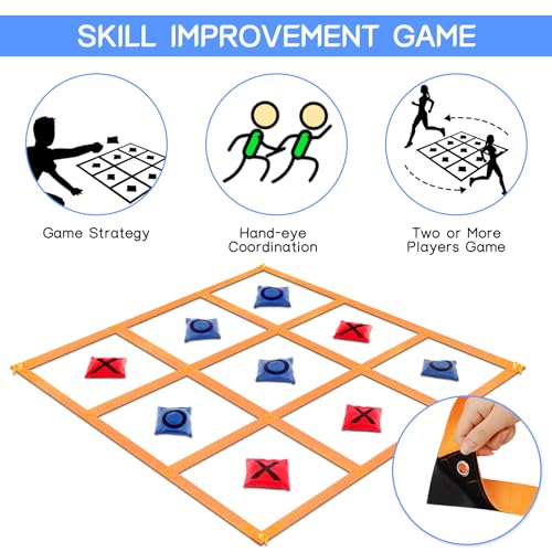 whumsdog Outdoor Giant Tic Tac Toe Games for Kids Adults, 4 Ft X 4 Ft Portable Tic Tac Toe Bean Bag Toss Game, Lawn Yard Game for Camping Family Reunion Carnival Field Day-Orange - Image 4