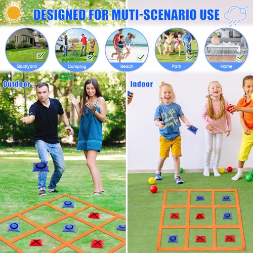 whumsdog Outdoor Giant Tic Tac Toe Games for Kids Adults, 4 Ft X 4 Ft Portable Tic Tac Toe Bean Bag Toss Game, Lawn Yard Game for Camping Family Reunion Carnival Field Day-Orange - Image 3