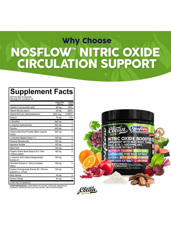 Clean Nutraceuticals مكملات أكسيد النيتريك للرجال من نوس فلو | جذر الشمندر، التورين، L-أرجينين، حمض الماليك، L-أرجينين، L-سيترولين، لحاء الصنوبر، الجلسرين، الأجمتين، بذور العنب، فيتامين C، فيتامين B12، فيتامين B3 من كلين نوترا - Image 5