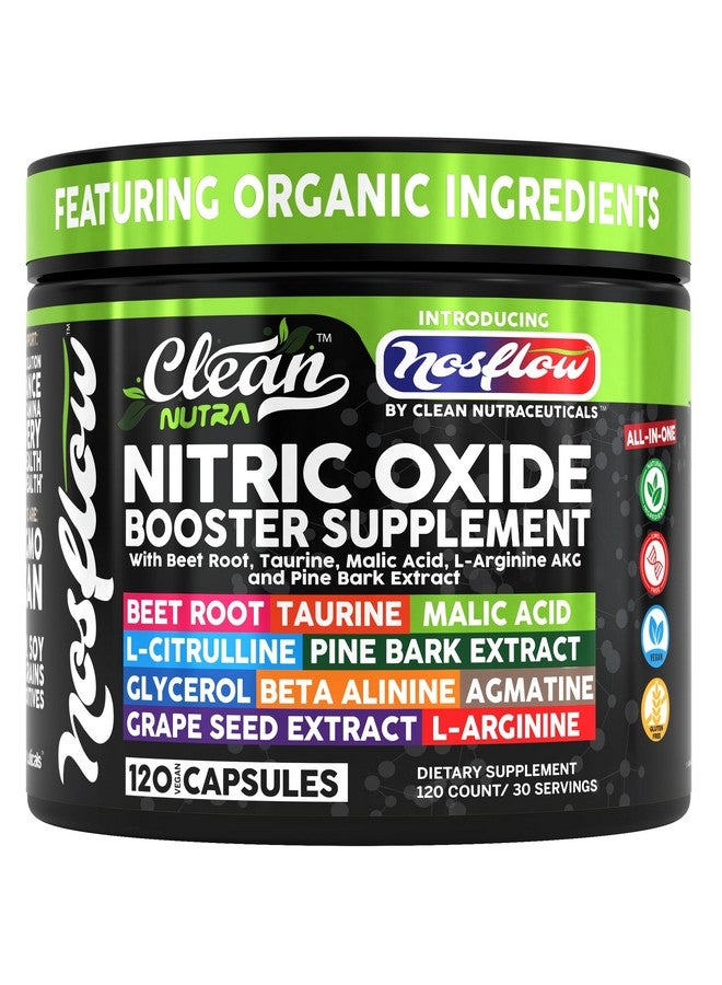 Clean Nutraceuticals مكملات أكسيد النيتريك للرجال من نوس فلو | جذر الشمندر، التورين، L-أرجينين، حمض الماليك، L-أرجينين، L-سيترولين، لحاء الصنوبر، الجلسرين، الأجمتين، بذور العنب، فيتامين C، فيتامين B12، فيتامين B3 من كلين نوترا - Image 1