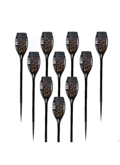 Bluejw 10-Piece Solar Powered Flame Lamp Torch Light Set Black  - Image 1