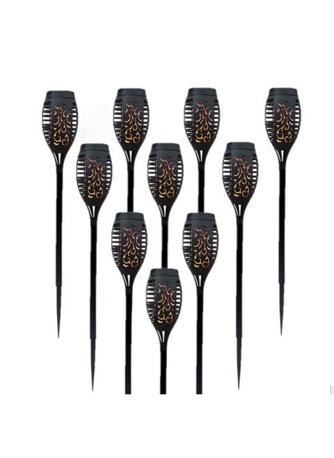 10-Piece Solar Powered Flame Lamp Torch Light Set Black