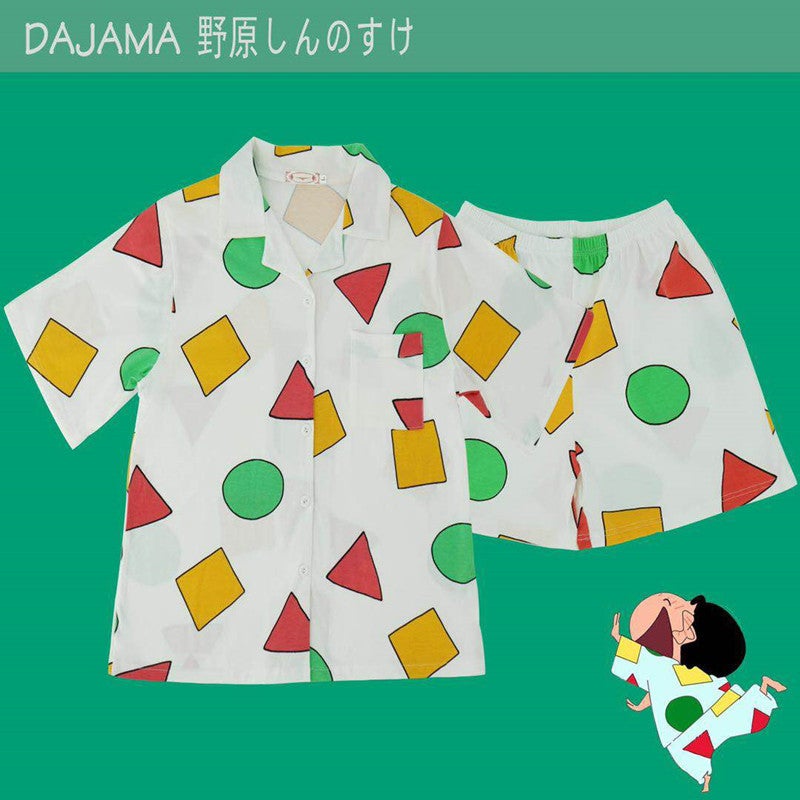 2022 Summer Pajamas Crayon Small New Garden Long Short-Sleeved Shorts Cartoon Three-Piece Set Eye Mask Home Clothes - Image 3