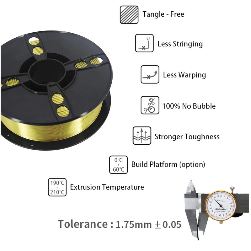 Protomont TECHNOLOGIES FiLAMONT PLA Silk Filament 1.75mm, 3D Printer Filament, Shiny Silk 1.75 PLA Filament, 1kg(2.2Lbs)/Spool (Silk Bronze) - Image 3